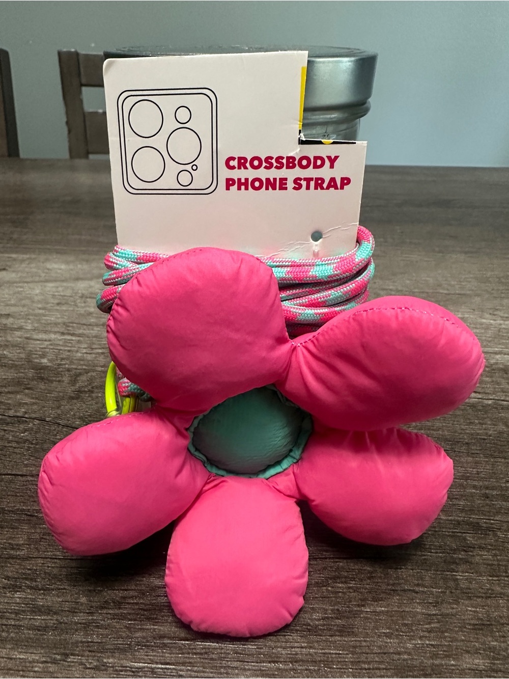 Crossbody Phone Strap with Pink Flower Accessory